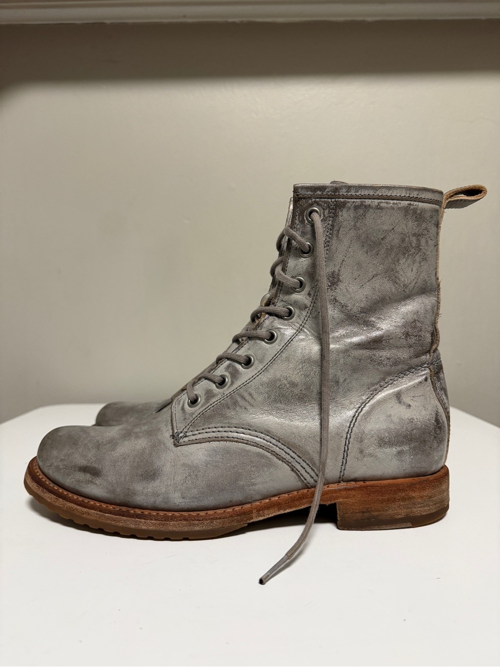 Frye Veronica Gray Rustic Lace Up Leather Combat Boots Boho Women’s US 9.5 B